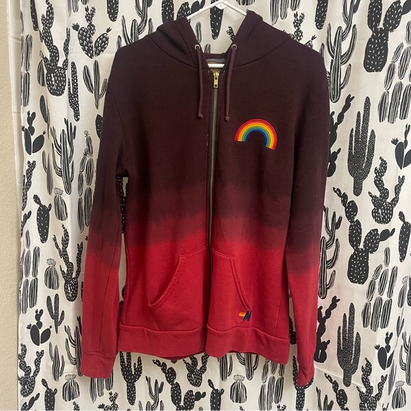 Aviator Nation Ombré Rainbow Zip Up Hooded Sweatshirt - Picture 2 of 14